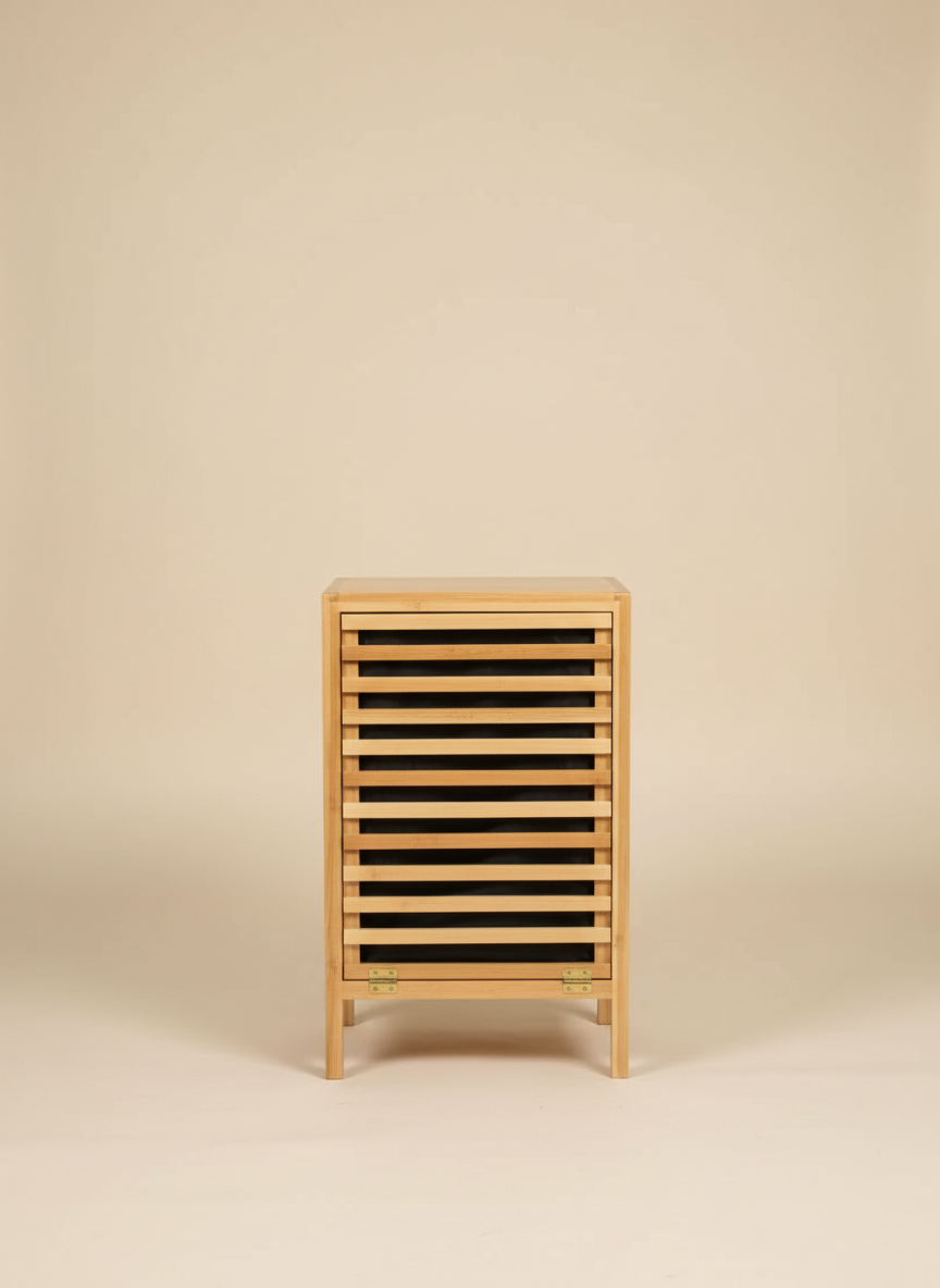 منظم الحمام الخشبي الفاخر مع سلة غسيل مدمجة